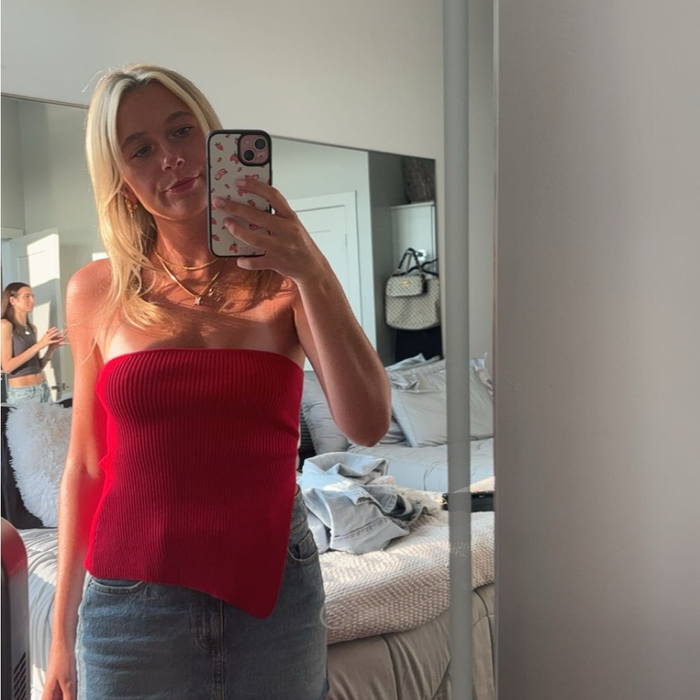 Red Ribbed Knit Tube Top